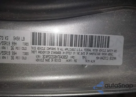 2017 Dodge Journey Gt z USA, uszkodzony, nr VIN 3C4PDCEG8HT643852